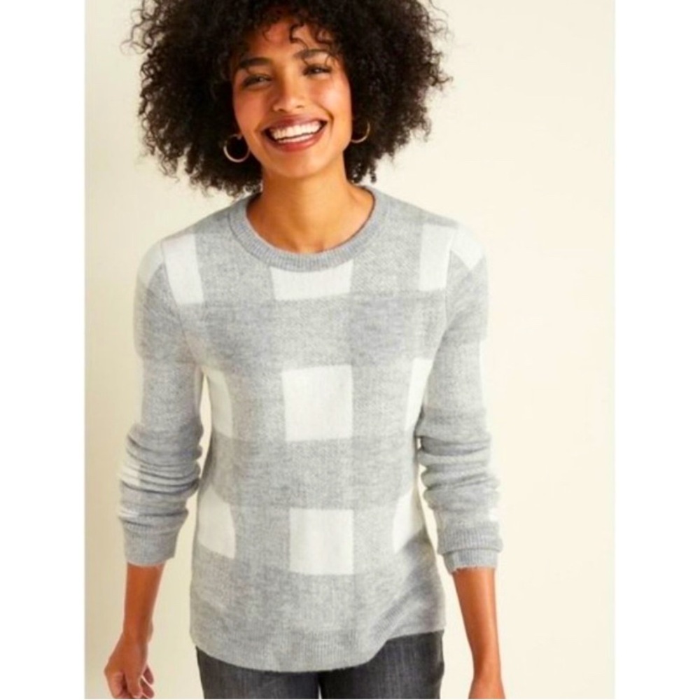 Old Navy Gray White Checkered Buffalo Plaid Sweater Size XL